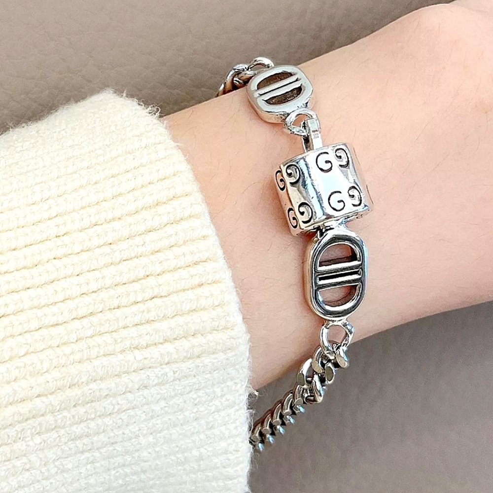 Double D Sterling Silver Chain Link Bracelet - Picture 1 of 6